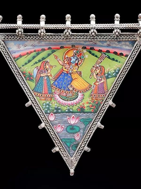 Exotic India Triangle Shape Hand-Painted Radha Krishna Pendant 
