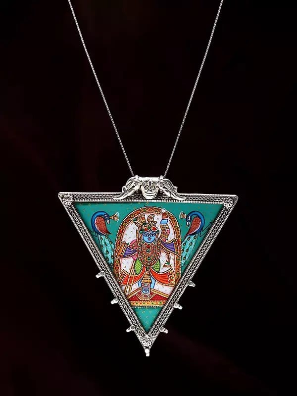 Exotic India Triangle Shape Hand Painted Shrinathji Pendant 