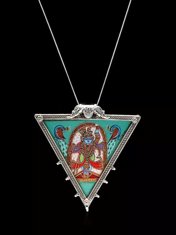 exotic india Triangle Shape Hand Painted Shrinathji Pendant 
