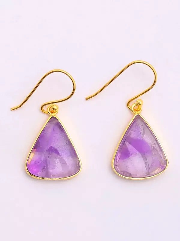 Exotic India Triangle Shape Star Amethyst Hook Earrings