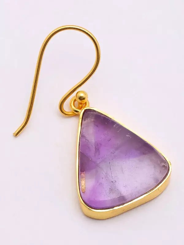 Exotic India Triangle Shape Star Amethyst Hook Earrings