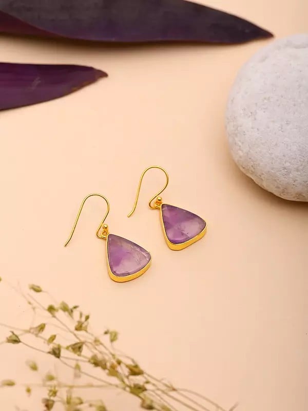 Exotic India Triangle Shape Star Amethyst Hook Earrings