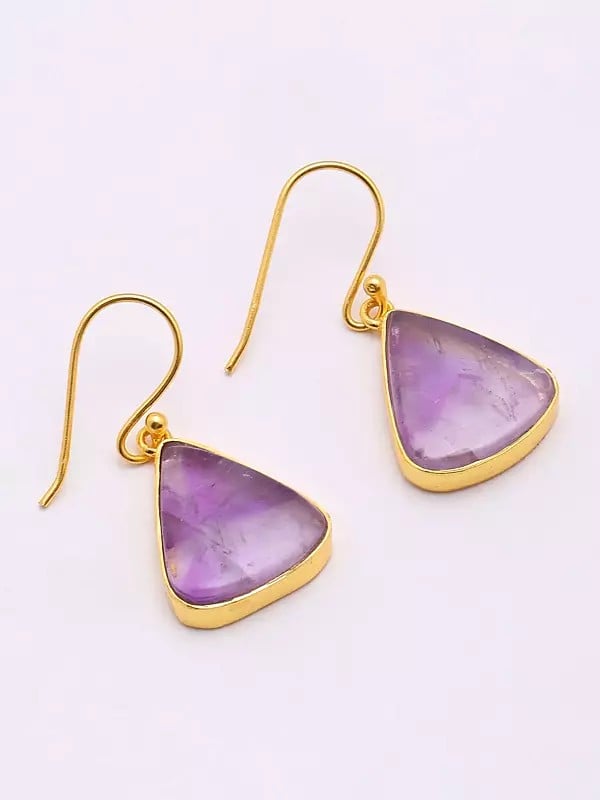 exotic india Triangle Shape Star Amethyst Hook Earrings