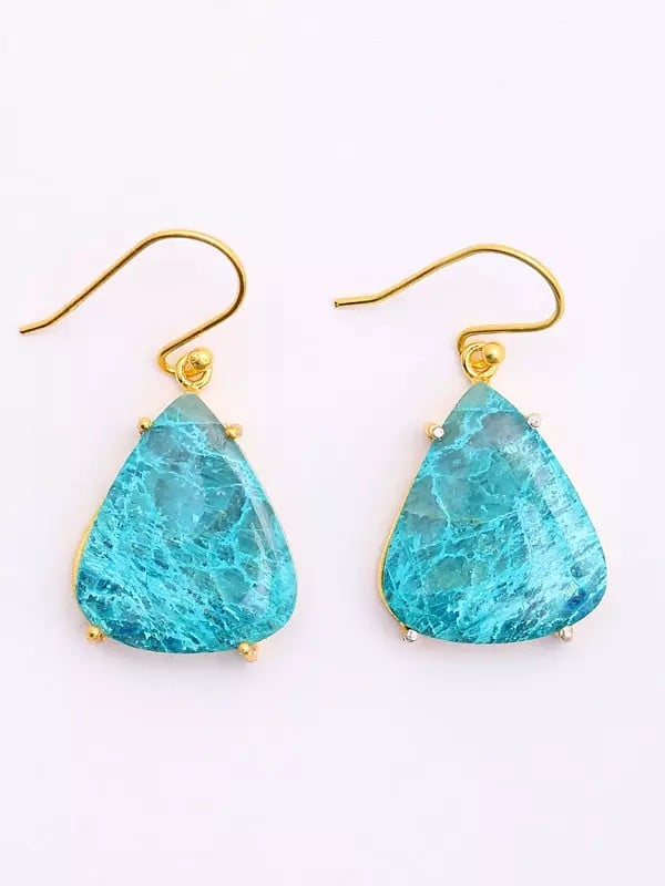 Exotic India Triangular Shape Chrysocolla Hook Earrings 