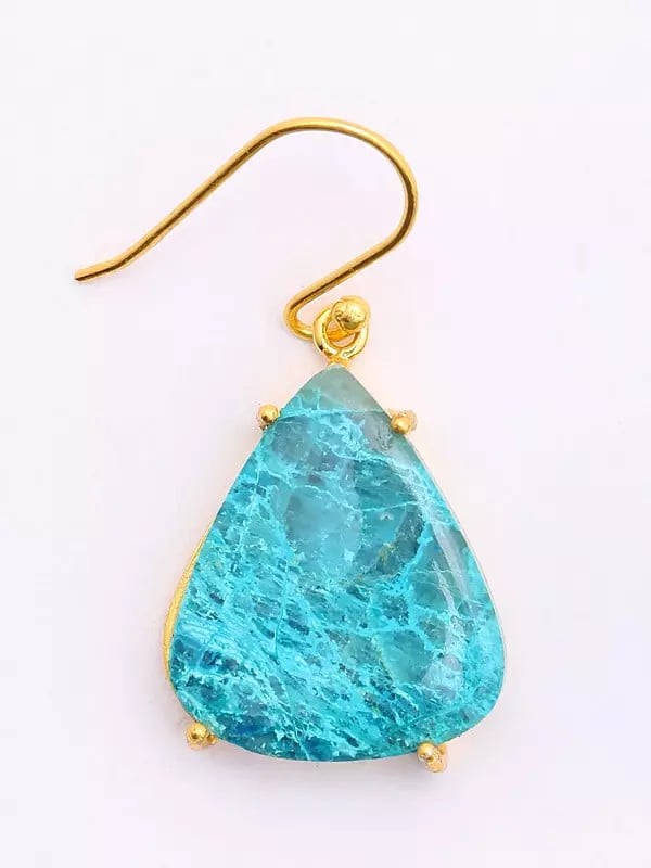 Exotic India Triangular Shape Chrysocolla Hook Earrings 