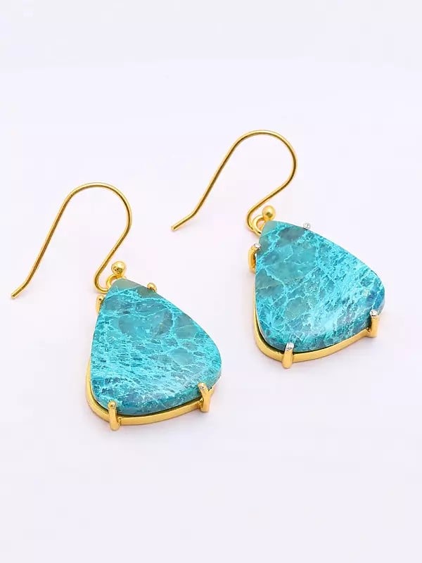 exotic india Triangular Shape Chrysocolla Hook Earrings 