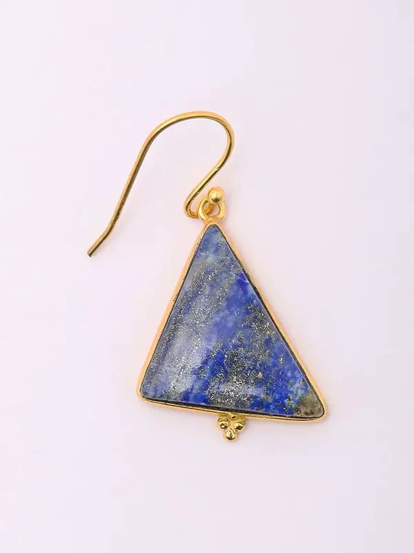 Exotic India Triangular Shape Lapis Lazuli Hook Earrings 