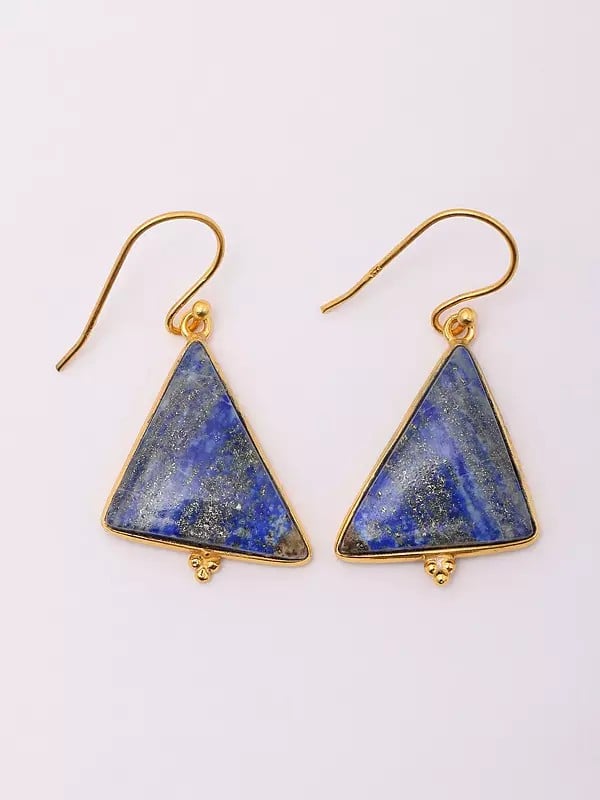 exotic india Triangular Shape Lapis Lazuli Hook Earrings 