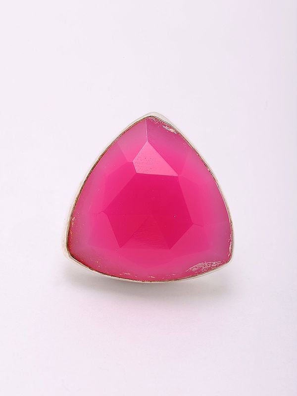 Exotic India Triangular Shaped Pink Fuchsia Chalcedony Stud Earrings 