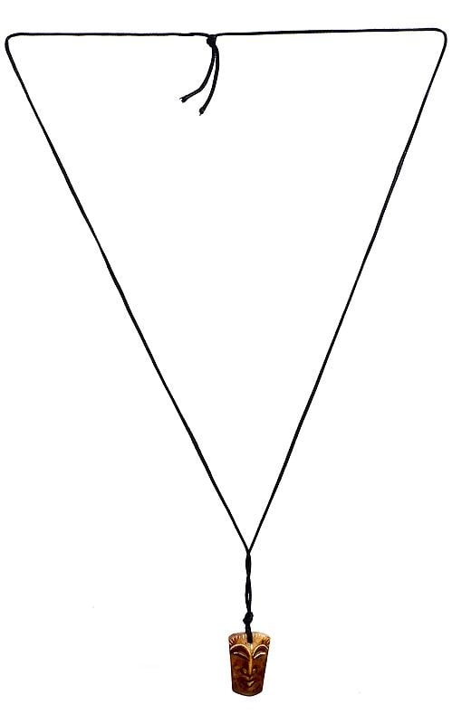 exotic india Tribal Face Pendant with Cord Necklace (Carved Stone from Mahabalipuram) 