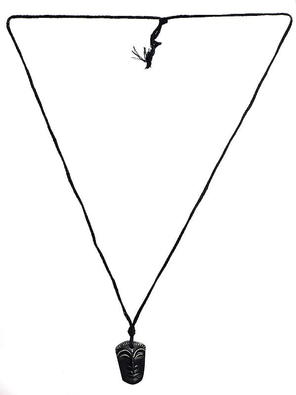 exotic india Tribal Face Pendant with Cord Necklace