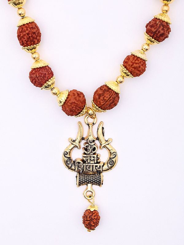 Exotic India Trident Damru Genuine Rudraksha Mala | Spiritual Jewelry