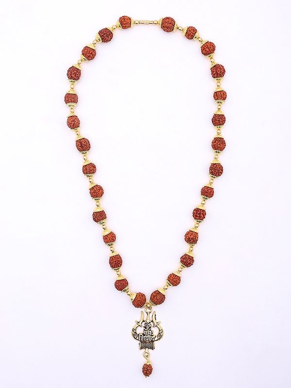 exotic india Trident Damru Genuine Rudraksha Mala | Spiritual Jewelry 