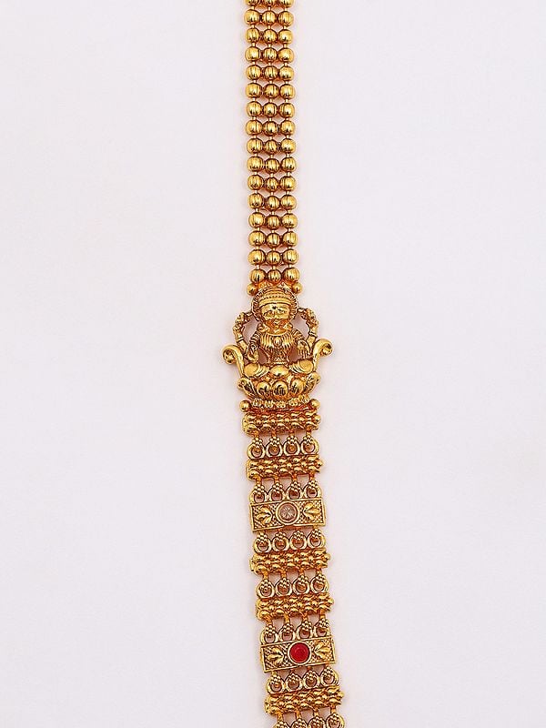 Exotic India Trio Goddess Lakshmi Long Necklace Set With Earrings