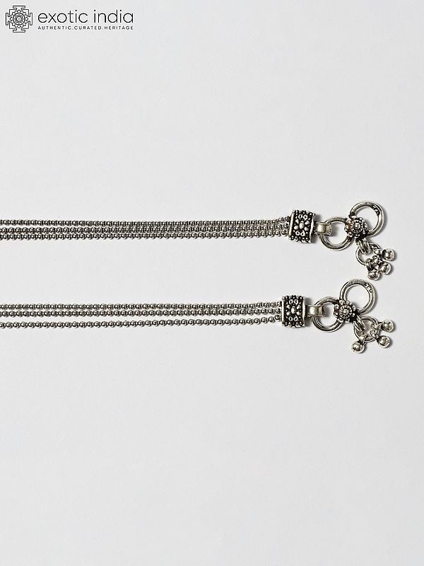 Exotic India Triple Layered Chain Sterling Silver Anklet 
