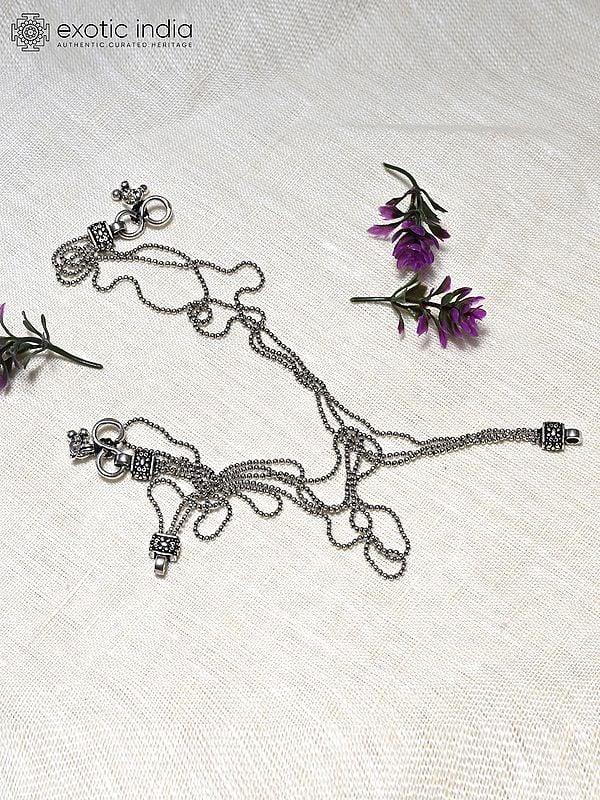 Exotic India Triple Layered Chain Sterling Silver Anklet 