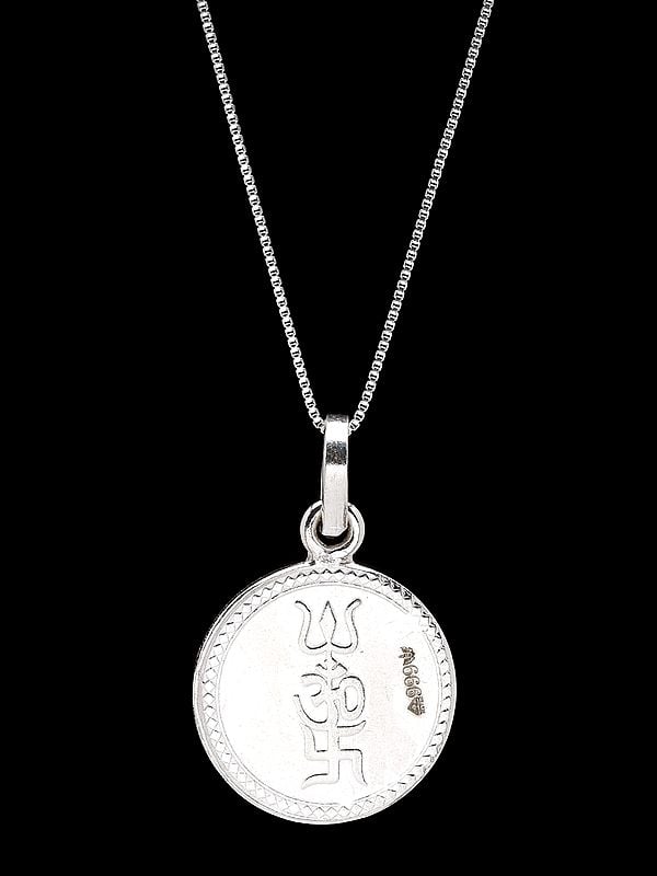 exotic india Trishul Swastik OM Pendant with Yantra on Reverse (Two Sided Pendant) 
