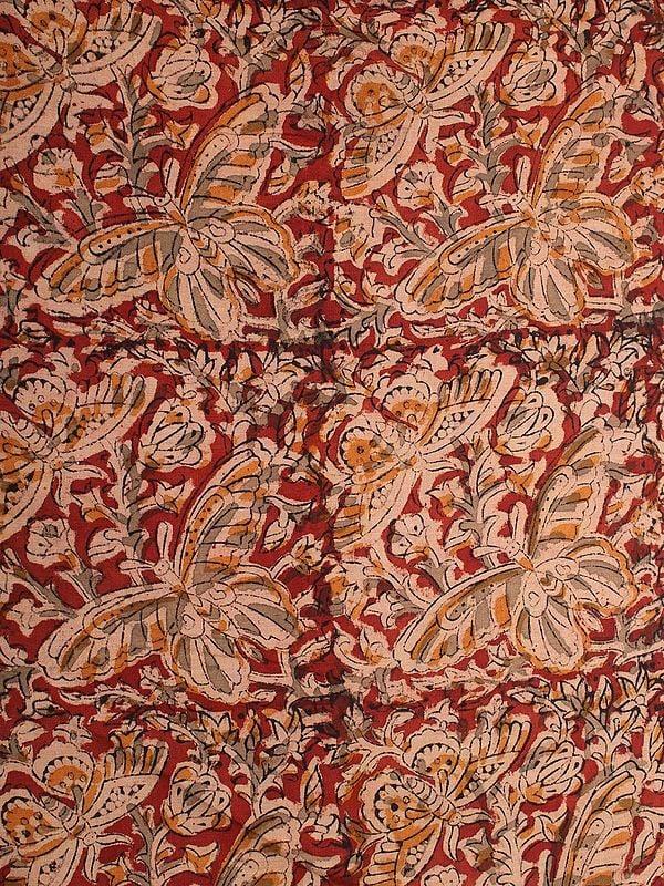 Exotic India True-Red Pure Cotton Kalamkari Block Printed Fabric