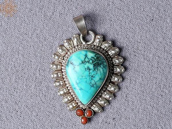 exotic india Turquoise Blue Silver Pendant from Nepal