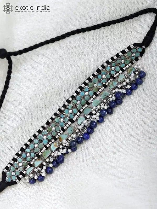 Exotic India Turquoise Choker With Lapis Lazuli And Pearls 