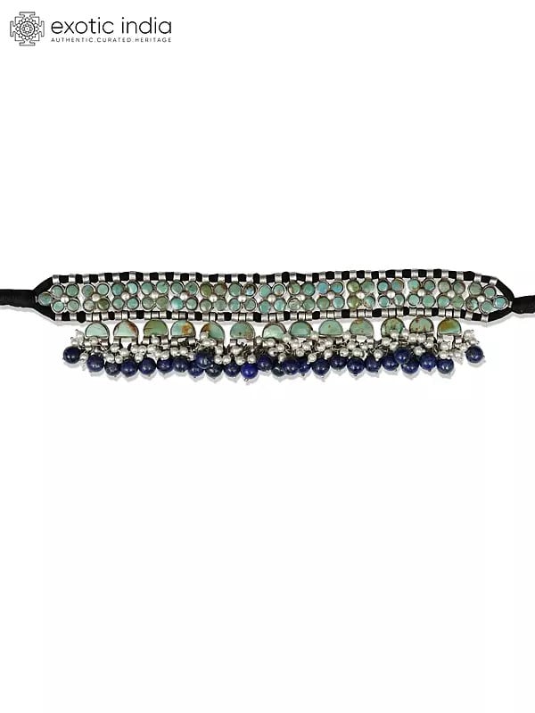 Exotic India Turquoise Choker With Lapis Lazuli And Pearls 