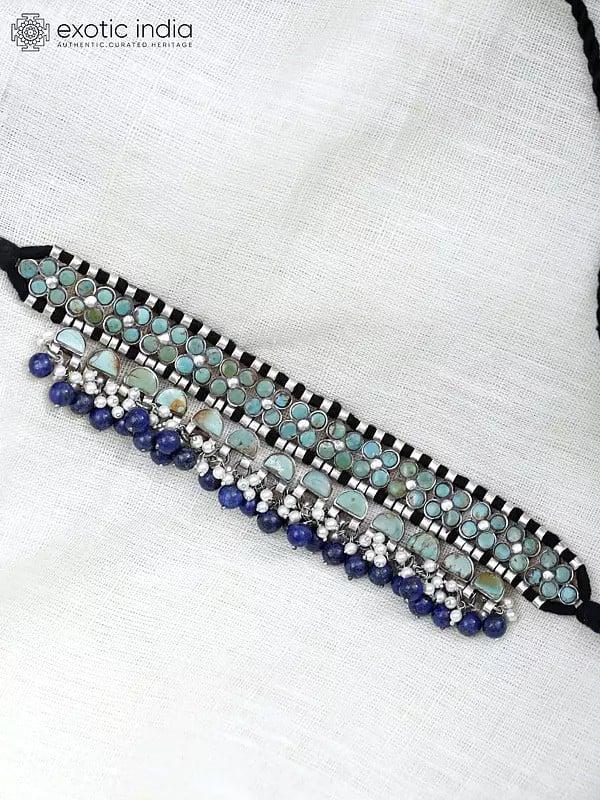 exotic india Turquoise Choker with Lapis Lazuli and Pearls 