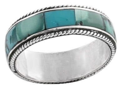 Exotic India Turquoise Inlay Stone Ring Made In Sterling Silver 