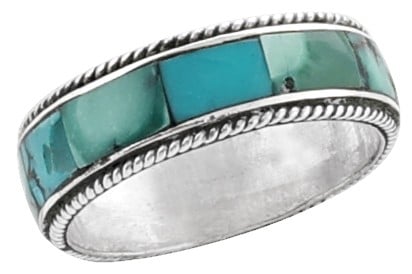Exotic India Turquoise Inlay Stone Ring Made In Sterling Silver 