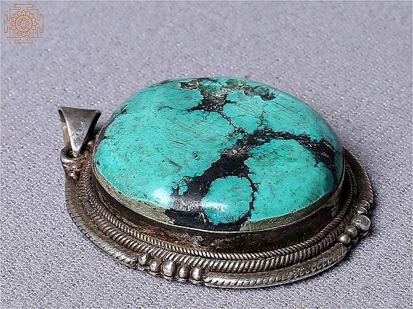 Exotic India Turquoise Pendant | Sterling Silver Jewelry 