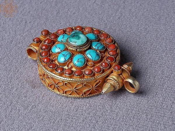 Exotic India Turquoise Round Ghau Pendant Silver Gold Plated