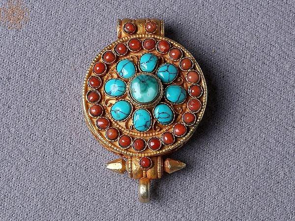 exotic india Turquoise Round Ghau Pendant Silver Gold Plated