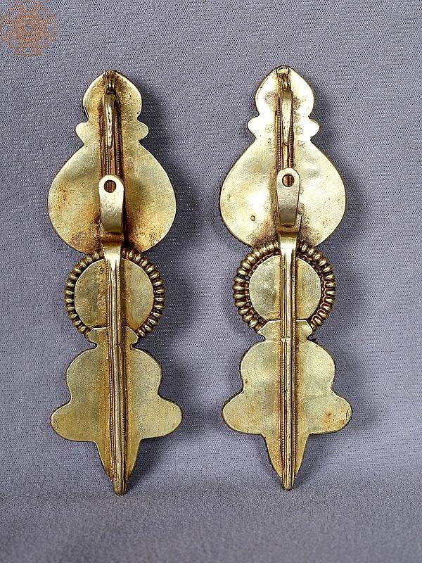Exotic India Turquoise Stone Earrings From Nepal | Stone In Copper Earrings