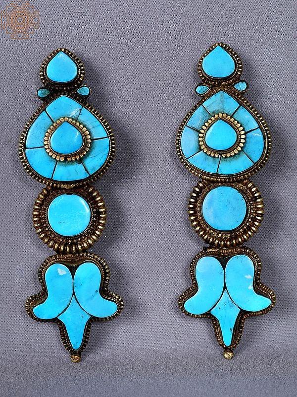 exotic india Turquoise Stone Earrings from Nepal | Stone in Copper Earrings