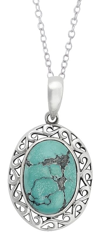 exotic india Turquoise Stone Studded in Stylish Sterling Silver Pendant