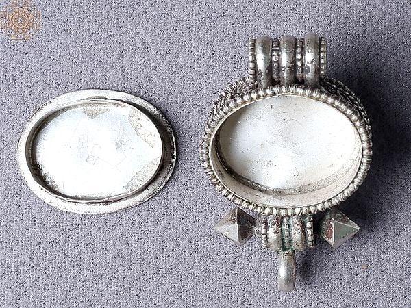 Exotic India Turquoise Tibetan Ghau Silver Pendant From Nepal