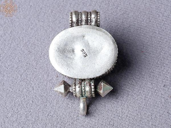 Exotic India Turquoise Tibetan Ghau Silver Pendant From Nepal