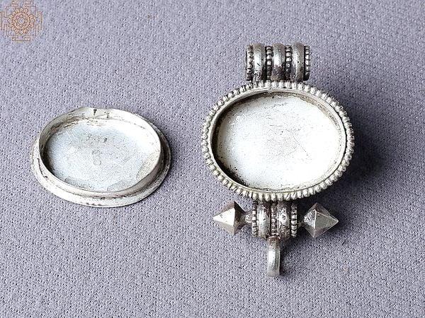 Exotic India Turquoise Tibetan Ghau Silver Pendant From Nepal 