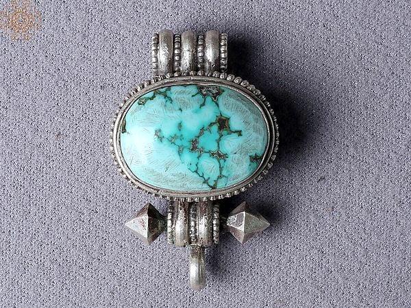 exotic india Turquoise Tibetan Ghau Silver Pendant from Nepal 