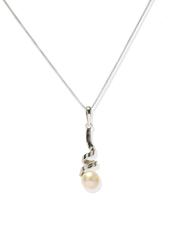 exotic india Twisted Sterling Silver Pendant with Pearl 