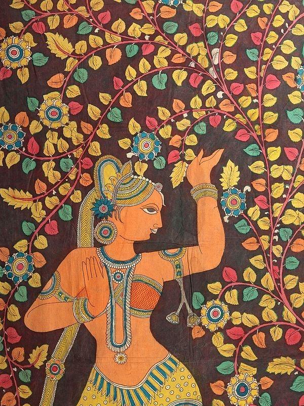 Exotic India Two Dancing Apsaras | Kalamkari Painting 