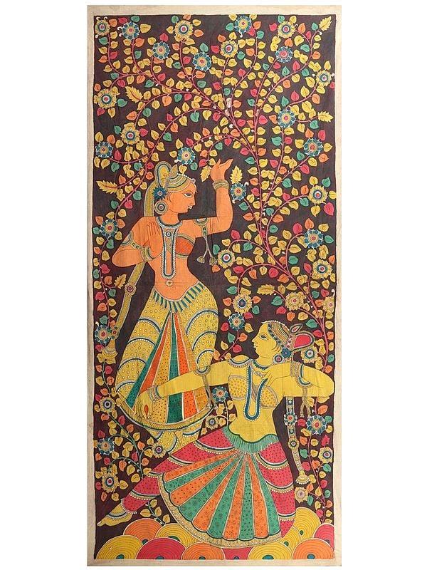 exotic india Two Dancing Apsaras | Kalamkari Painting 