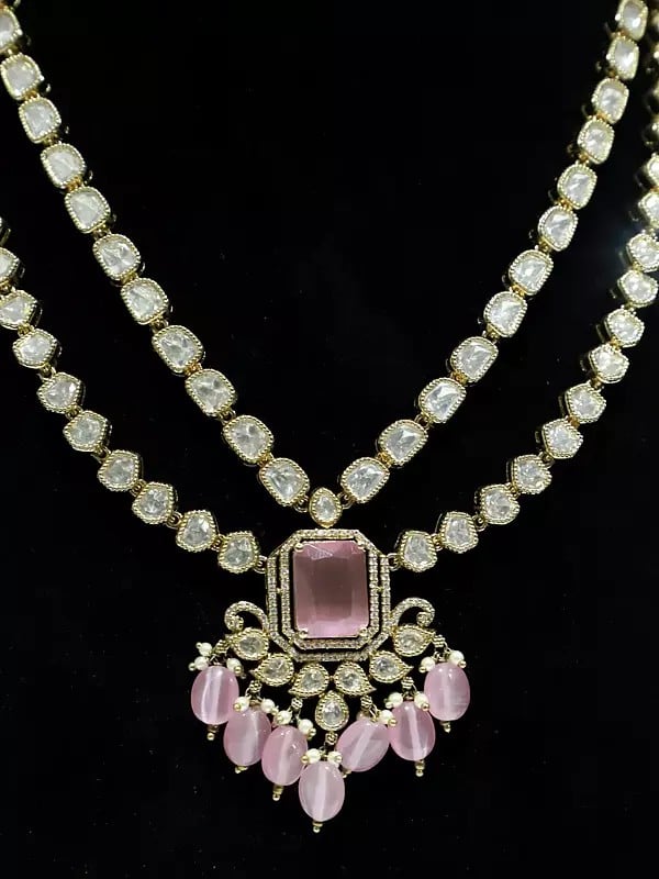Exotic India Two Layered Copper And Kundan Stone Studded Embellished Necklace Set With Earrings