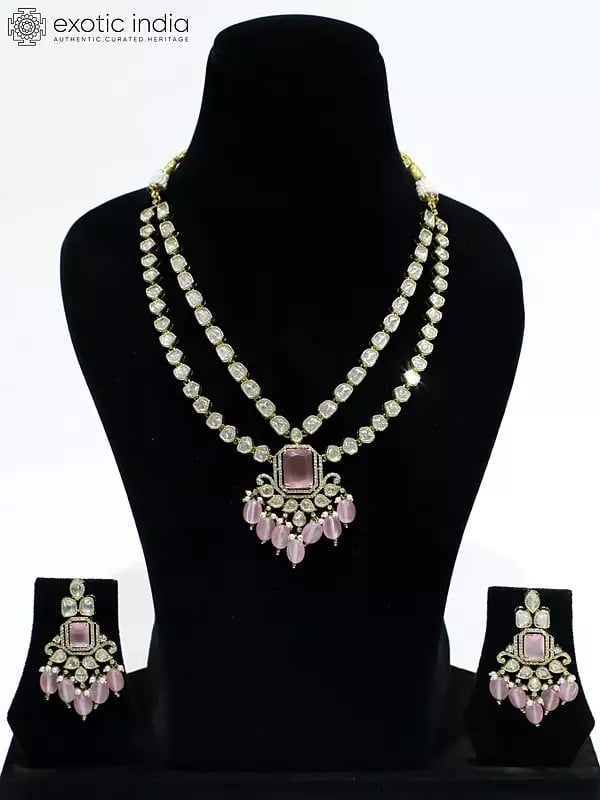 exotic india Two Layered Copper And Kundan Stone Studded Embellished Necklace Set With Earrings 