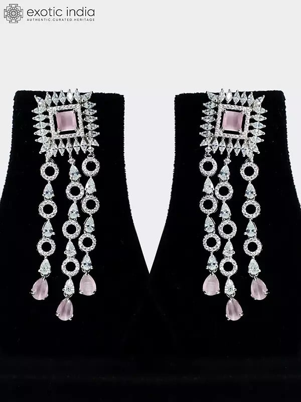 Exotic India Two Layered Stone Studded American Diamond Necklace Set With Earrings 