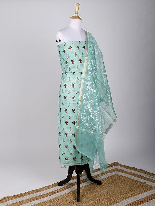 Exotic India Two-Piece Digital Printed Kurti Fabric With Chanderi Embroidered Dupatta 