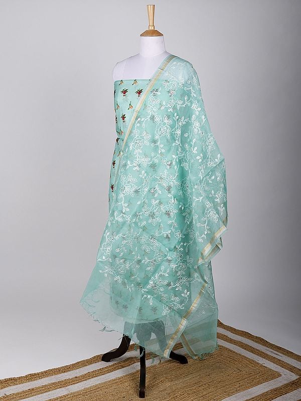 Exotic India Two-Piece Digital Printed Kurti Fabric With Chanderi Embroidered Dupatta 