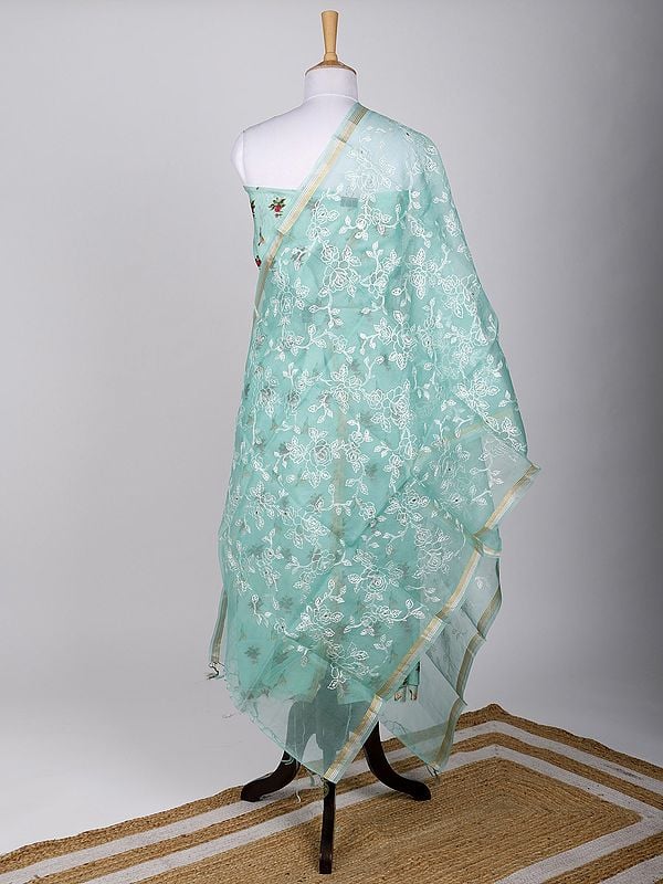 Exotic India Two-Piece Digital Printed Kurti Fabric With Chanderi Embroidered Dupatta 