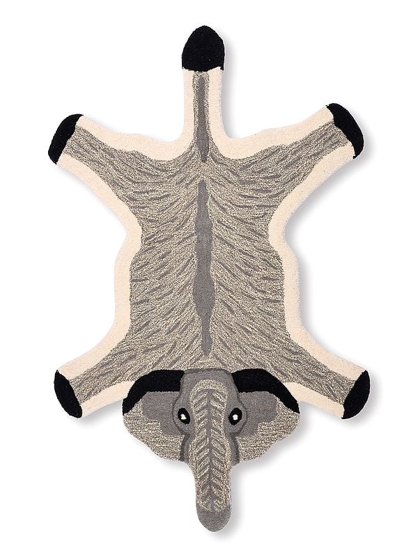 exotic india Ultimate-Gray Tufted Baby Elephant Yogic Asana Mat from Mirzapur 
