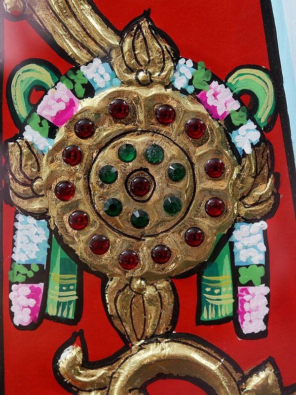 Exotic India Vaishnava Symbols (Chakra Shankh And Tilak) | Tanjore Painting With Frame 