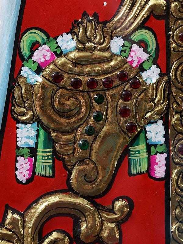 Exotic India Vaishnava Symbols (Chakra Shankh And Tilak) | Tanjore Painting With Frame 
